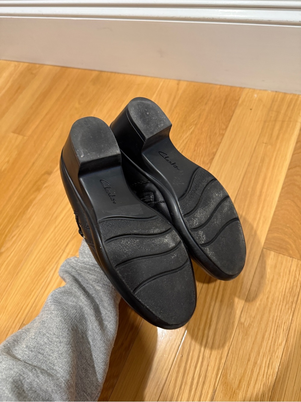 Clarks Black Leather Slip-On Clog with Buckle Accent - Picture 5 of 6